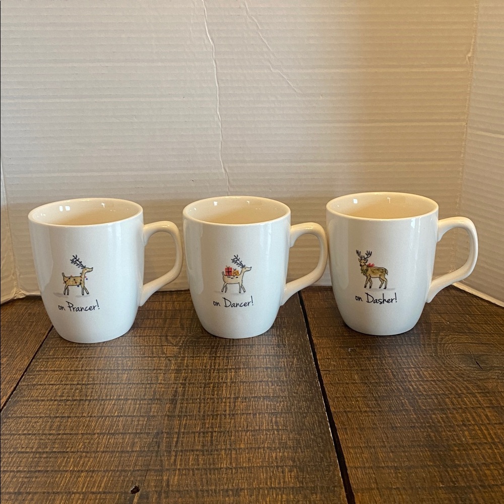 Rae Dunn Artisian Collection Reindeer Christmas Mugs ~Dancer-Dasher-Prancer~